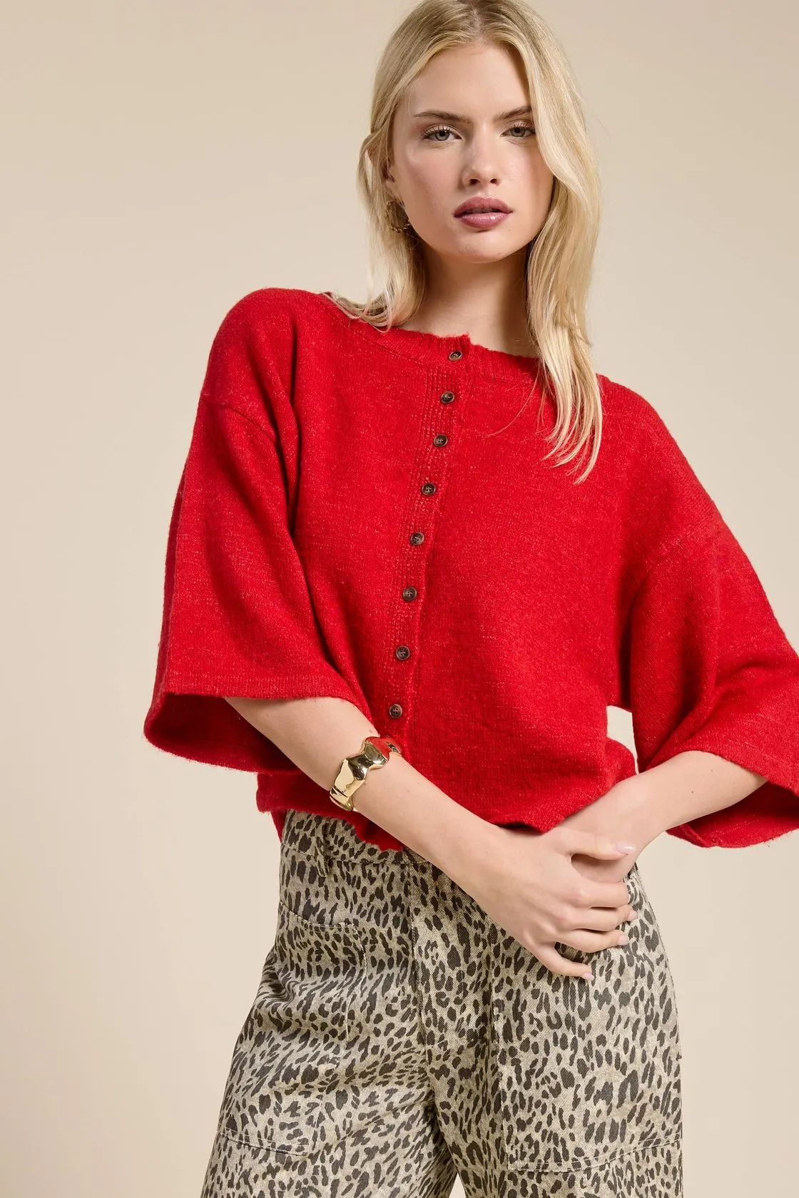 Short Sleeve Knit Cardigan - Red sold by Maude