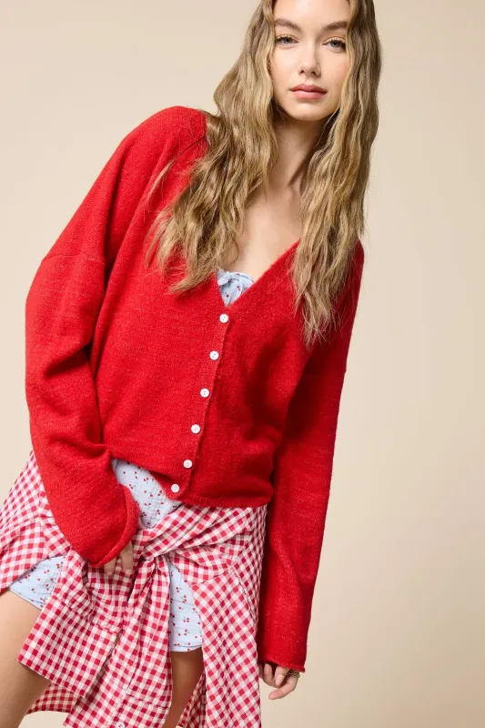 Carolyn V-Neck Cardigan - Red made by Mimosa