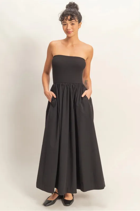 Strapless Flowy Midi Dress - Black made by HYFVE