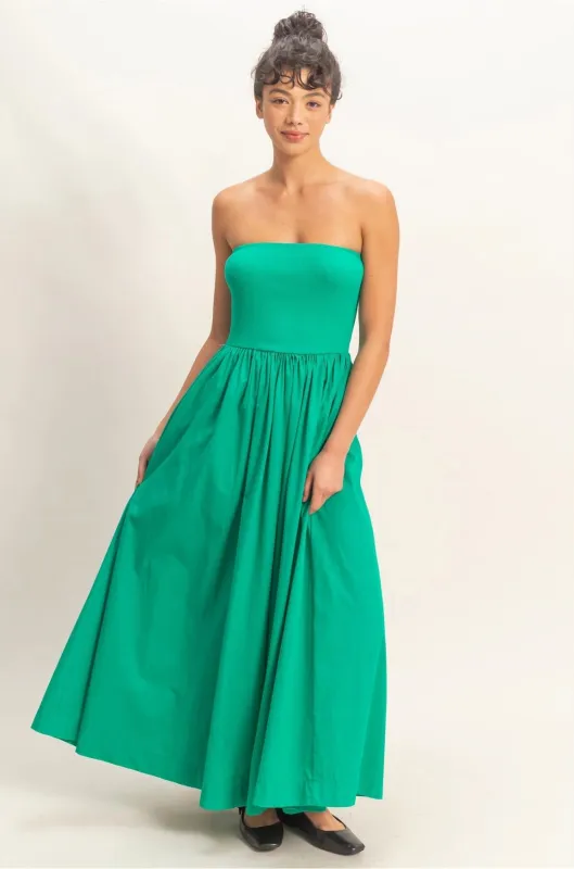 Strapless Flowy Midi Dress - Green sold by Maude