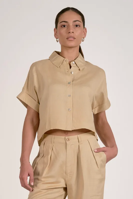Annie Cropped Button Down - Oatmeal made by Elan