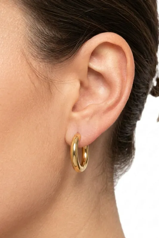 18K Ruby Plain Gold Hoop Earrings made by Maude