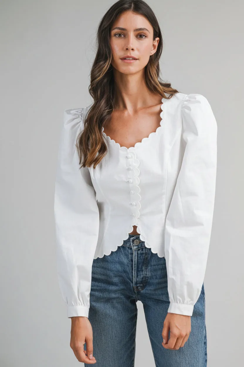 Scalloped Puff Sleeve Top sold by Maude