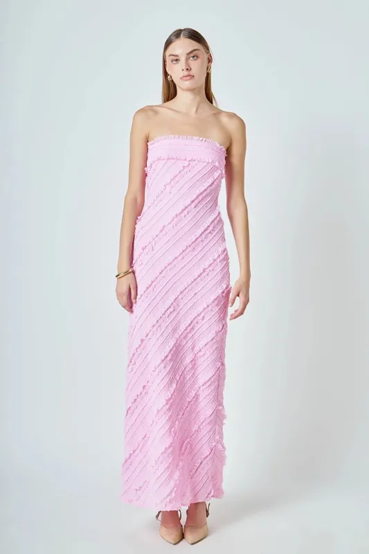 Endless Rose - Strapless Ruffled Maxi Dress - Pink made by Endless Rose