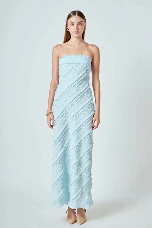 Endless Rose - Strapless Ruffled Maxi Dress - Icy Blue made by Endless Rose