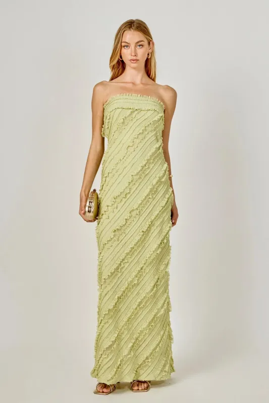 Endless Rose - Strapless Ruffled Maxi Dress - Pistachio made by Endless Rose