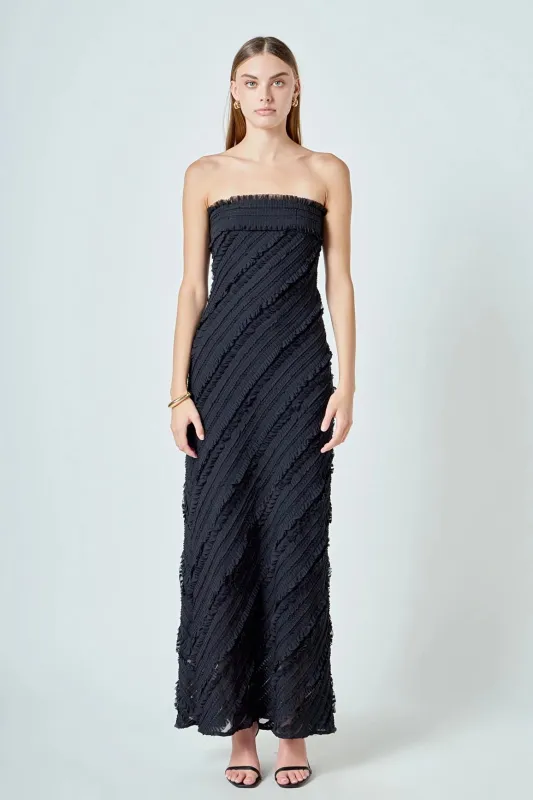 Endless Rose - Strapless Ruffled Maxi Dress - Black made by Endless Rose