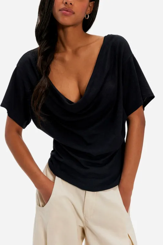 Free People Waterfall Cowl Neck Top - Black made by Free People