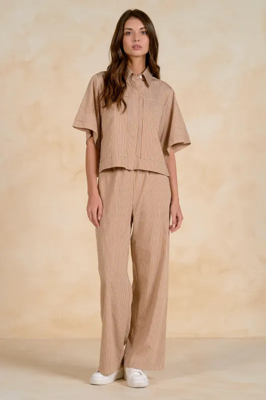 Pinstripe Trouser Pants - Brown made by Elan