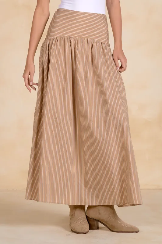 Claudia Maxi Skirt - Tan Stripe made by Elan