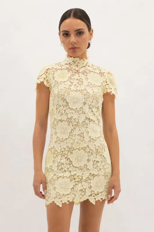 Cap Sleeve Lace Mini Dress - Yellow made by Fore Collection