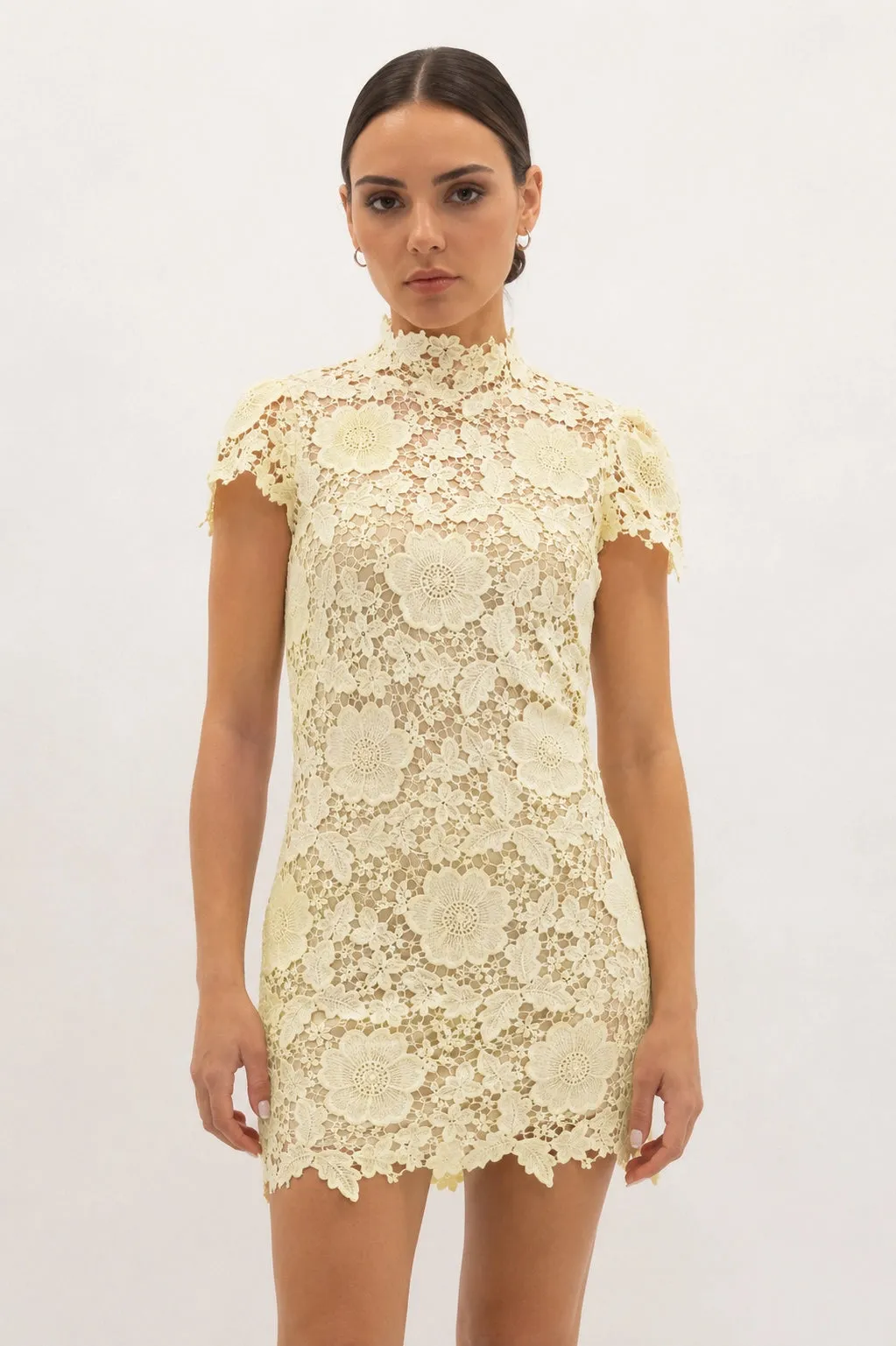 Cap Sleeve Lace Mini Dress - Yellow sold by Maude