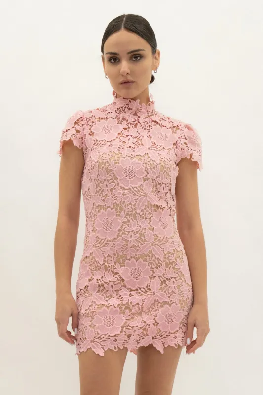 Cap Sleeve Lace Mini Dress - Pink made by Fore Collection