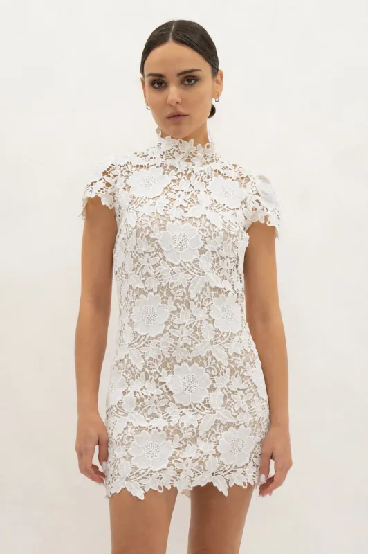 Cap Sleeve Lace Mini Dress - White made by Fore Collection