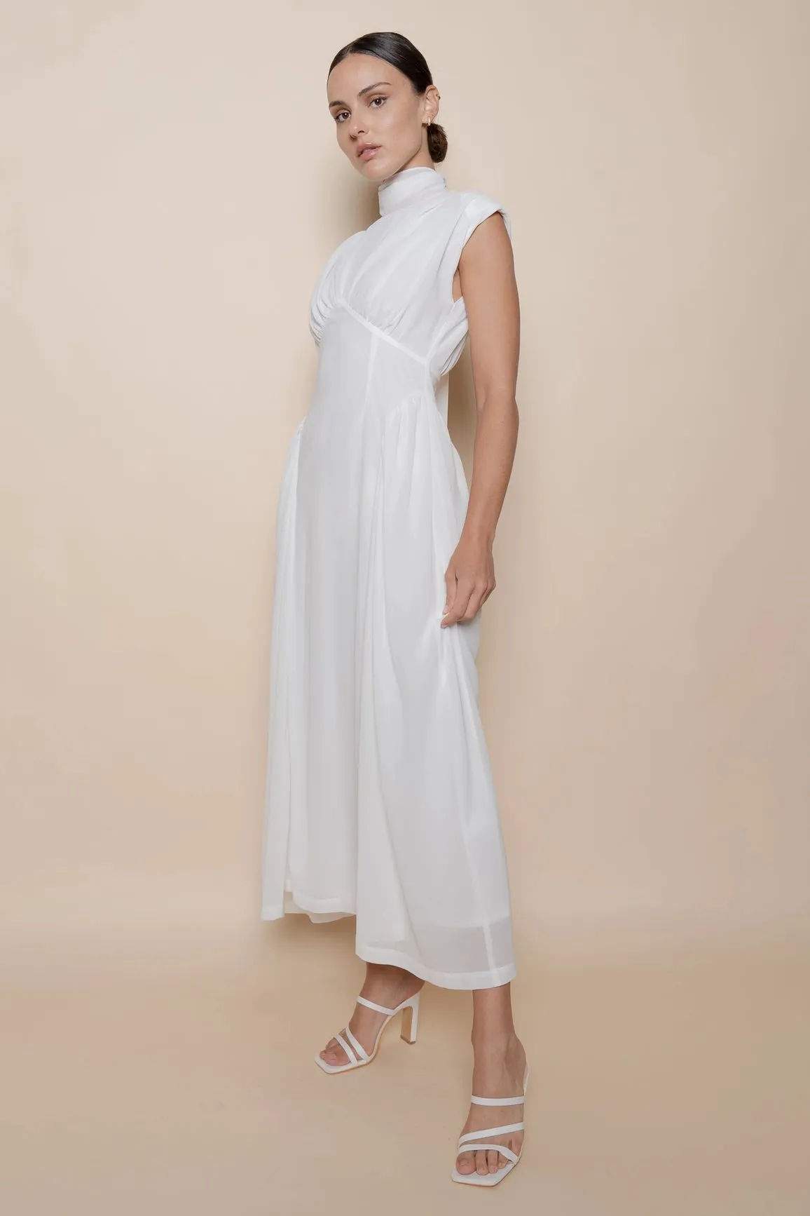 Mock Neck Open Back Maxi Dress - White sold by Maude product image thumbnail 3
