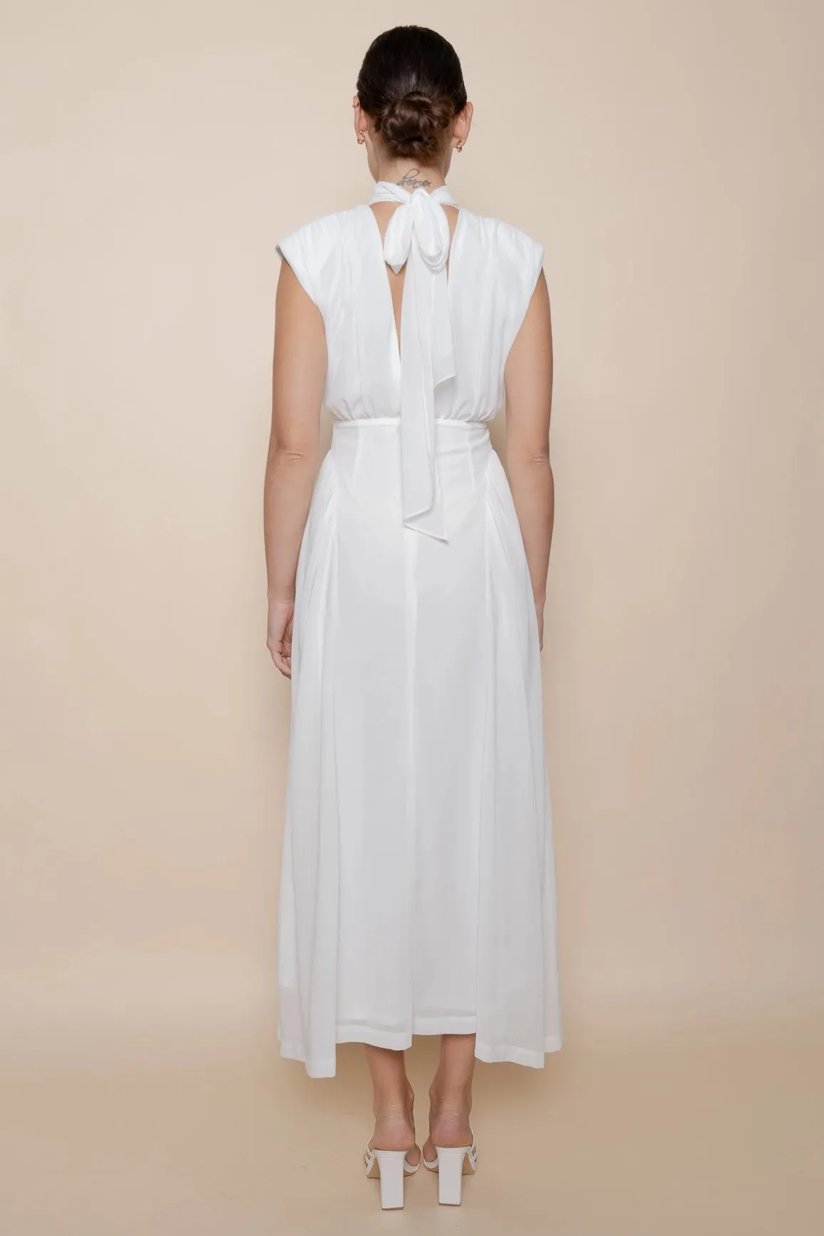 Mock Neck Open Back Maxi Dress - White sold by Maude product image thumbnail 5