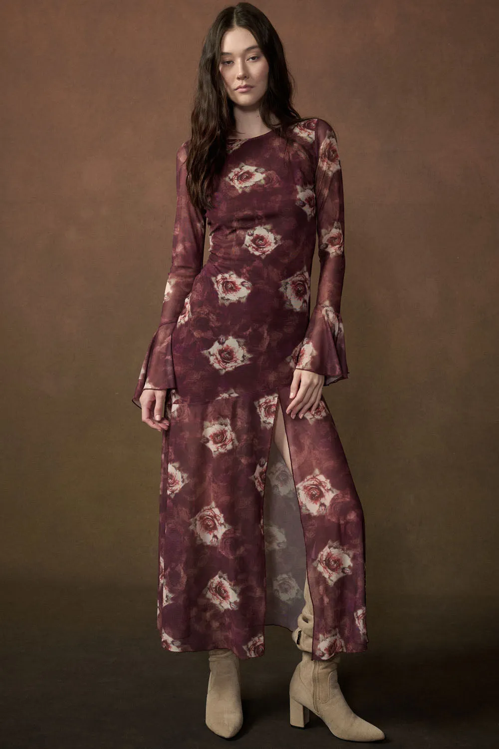 Floral Mesh Maxi Dress - Mulberry sold by Maude