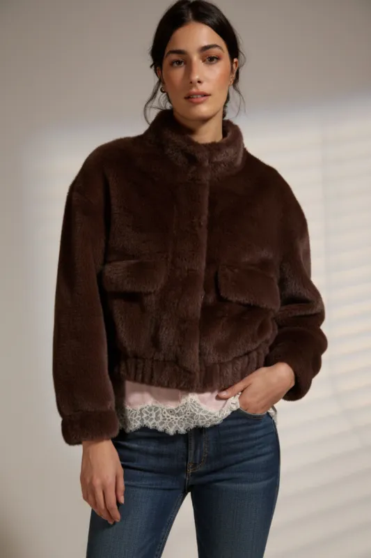 Badet Faux Fur Jacket - Chocolate made by Dèluc