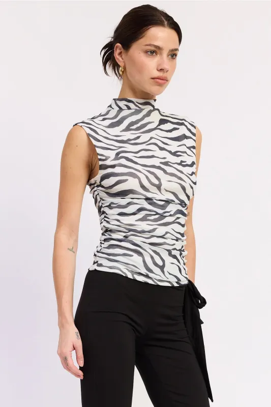 Printed Mock Neck Mesh Top - Zebra made by emory park
