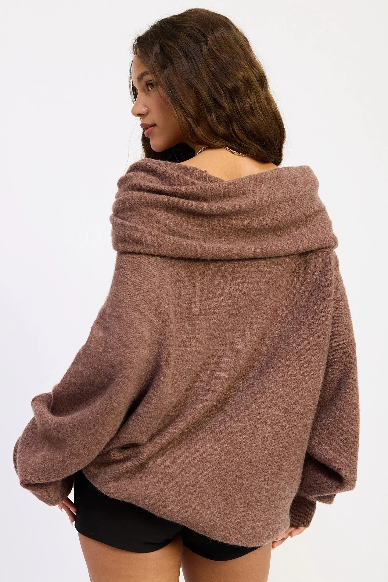 Off Shoulder Bubble Hem Sweater - Chocolate sold by Maude product image thumbnail 4