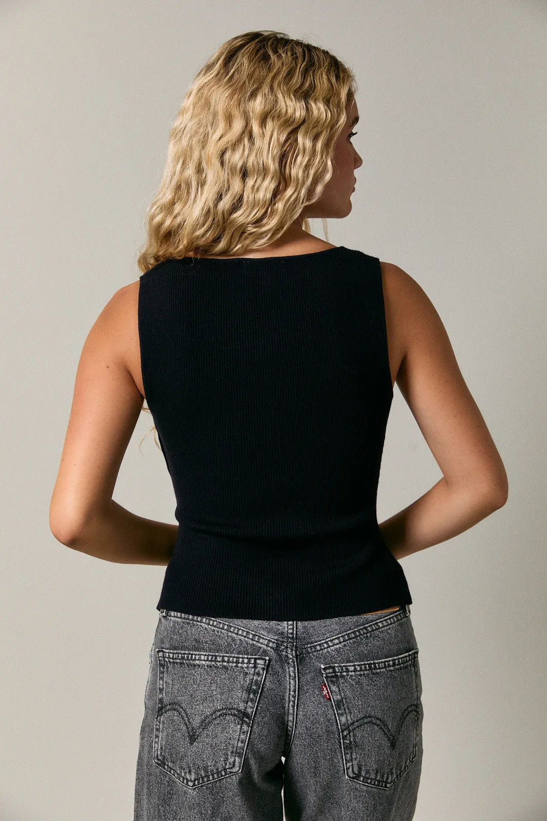 Boat Neck Button Down Sweater Vest - Black sold by Maude product image thumbnail 3