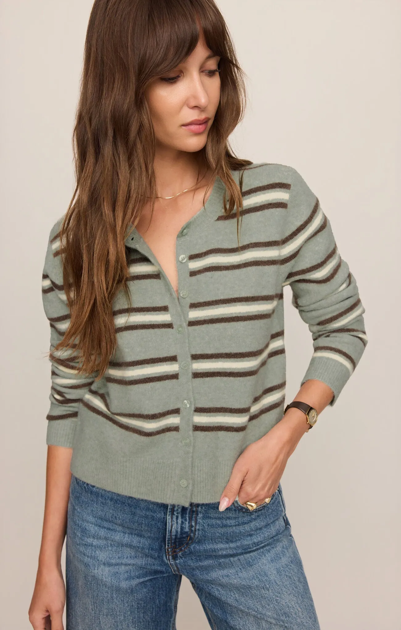 Z Supply Medina Stripe Cardigan - Aqua Cloud sold by Maude product image thumbnail 4