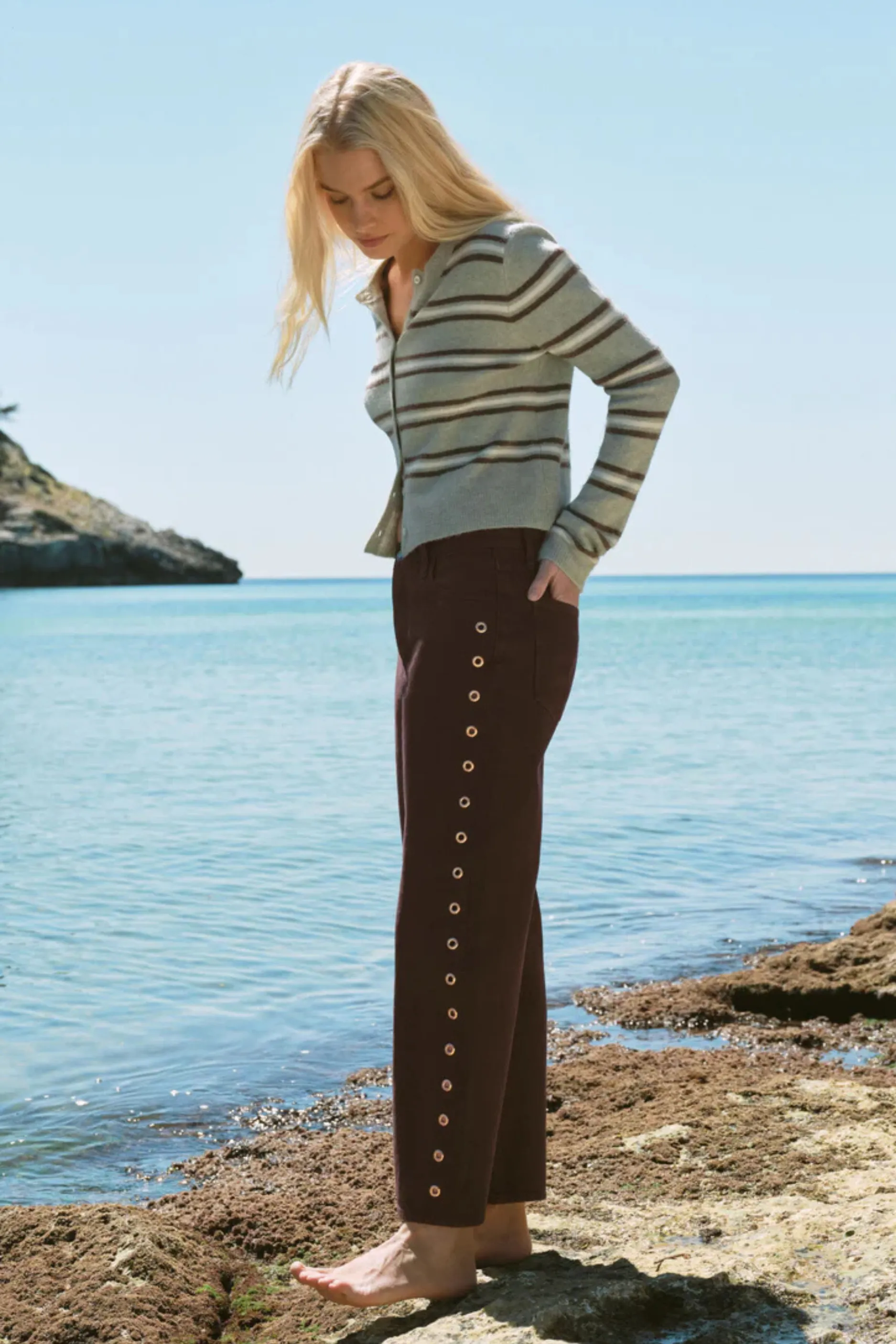Z Supply Medina Stripe Cardigan - Aqua Cloud sold by Maude product image thumbnail 2