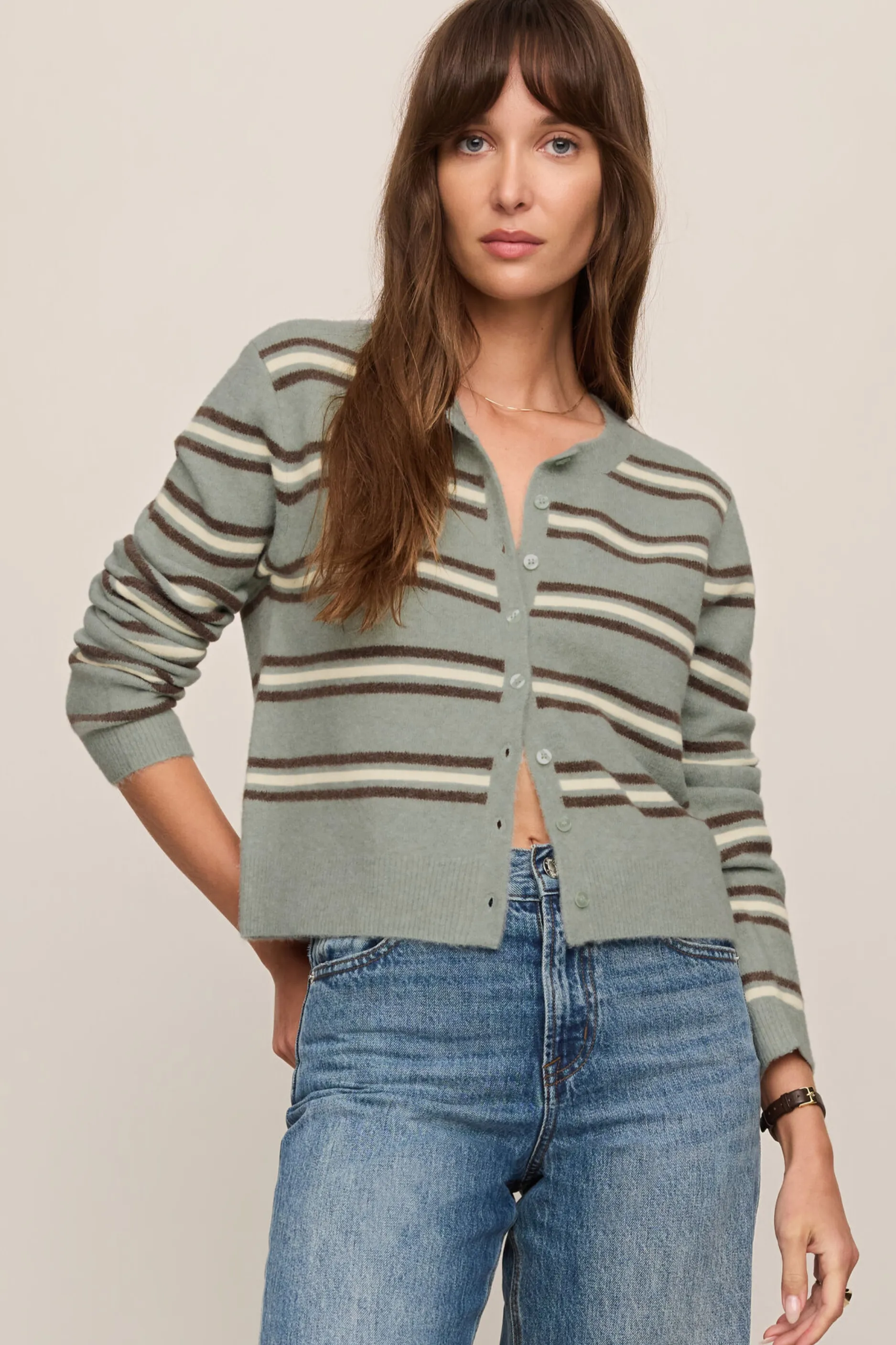 Z Supply Medina Stripe Cardigan - Aqua Cloud sold by Maude product image thumbnail 3