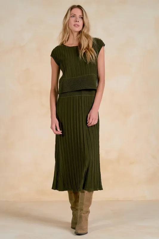Amelia Knit Midi Dress - Olive made by Elan