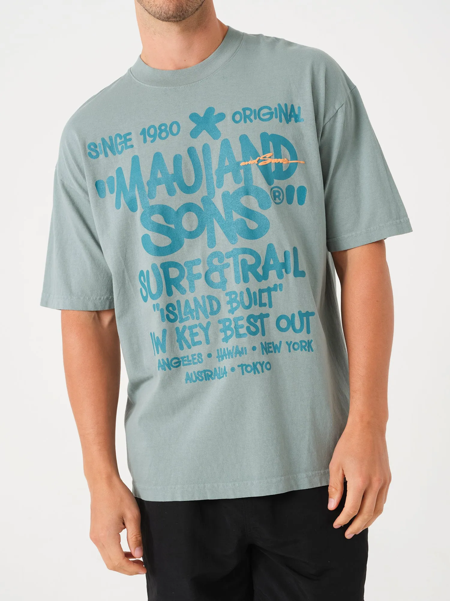 Landmark T-Shirt in Atlantic Green sold by Maui and Sons