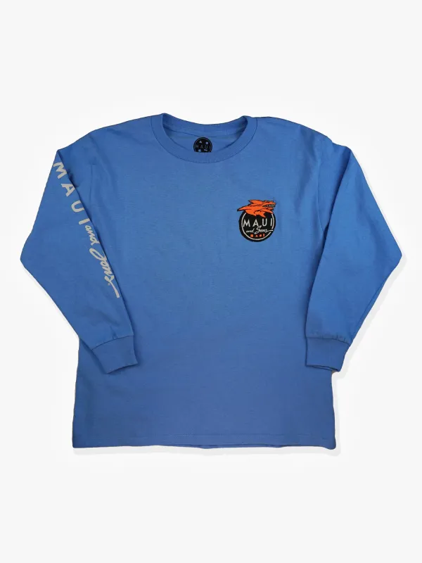 Boys Twisted Logo Long Sleeve in Blue sold by Maui and Sons