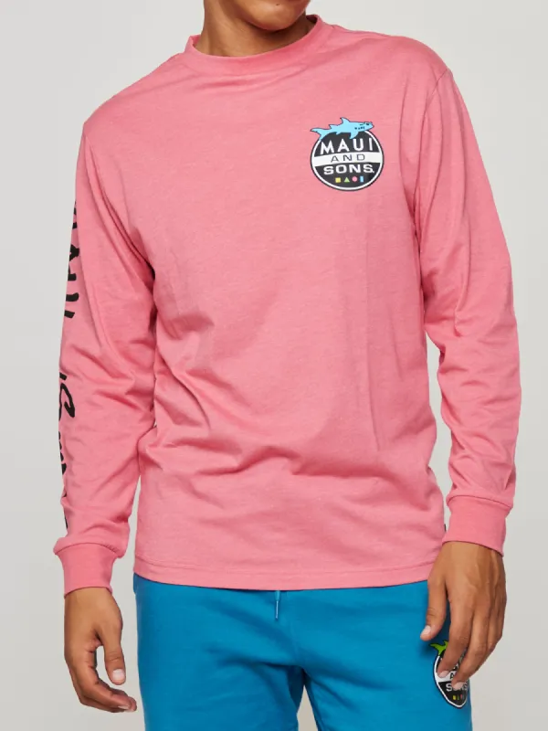Shark Invasion Long Sleeve in Deep Coral sold by Maui and Sons