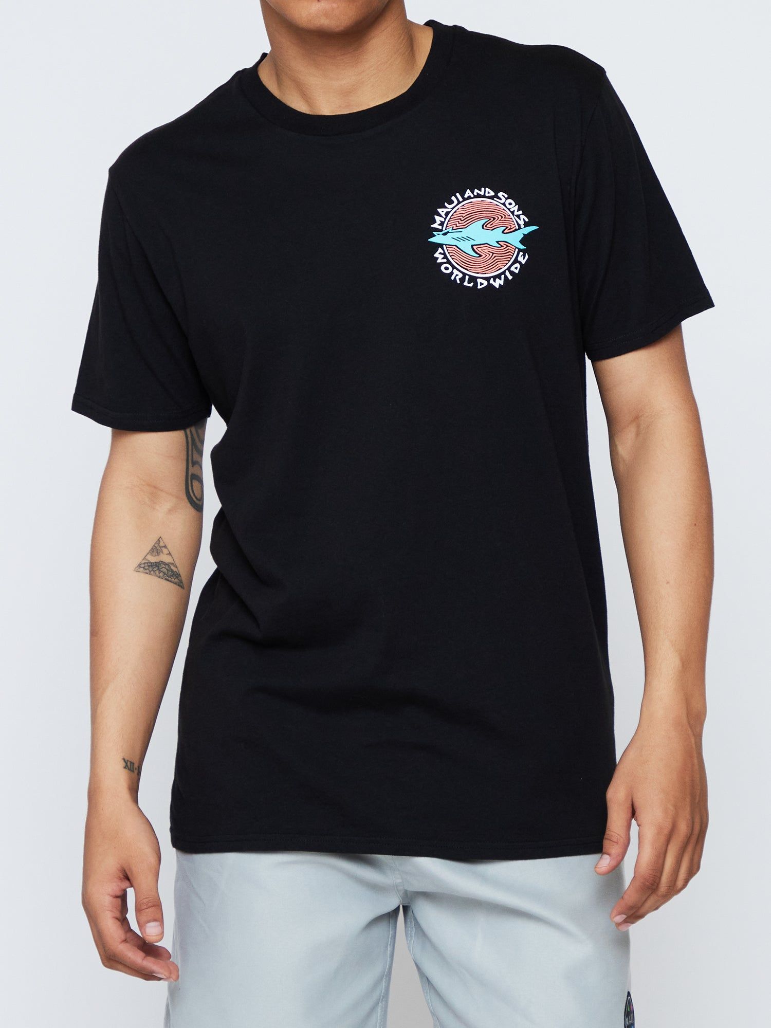 Worldwide Shark T-Shirt in Phantom sold by Maui and Sons