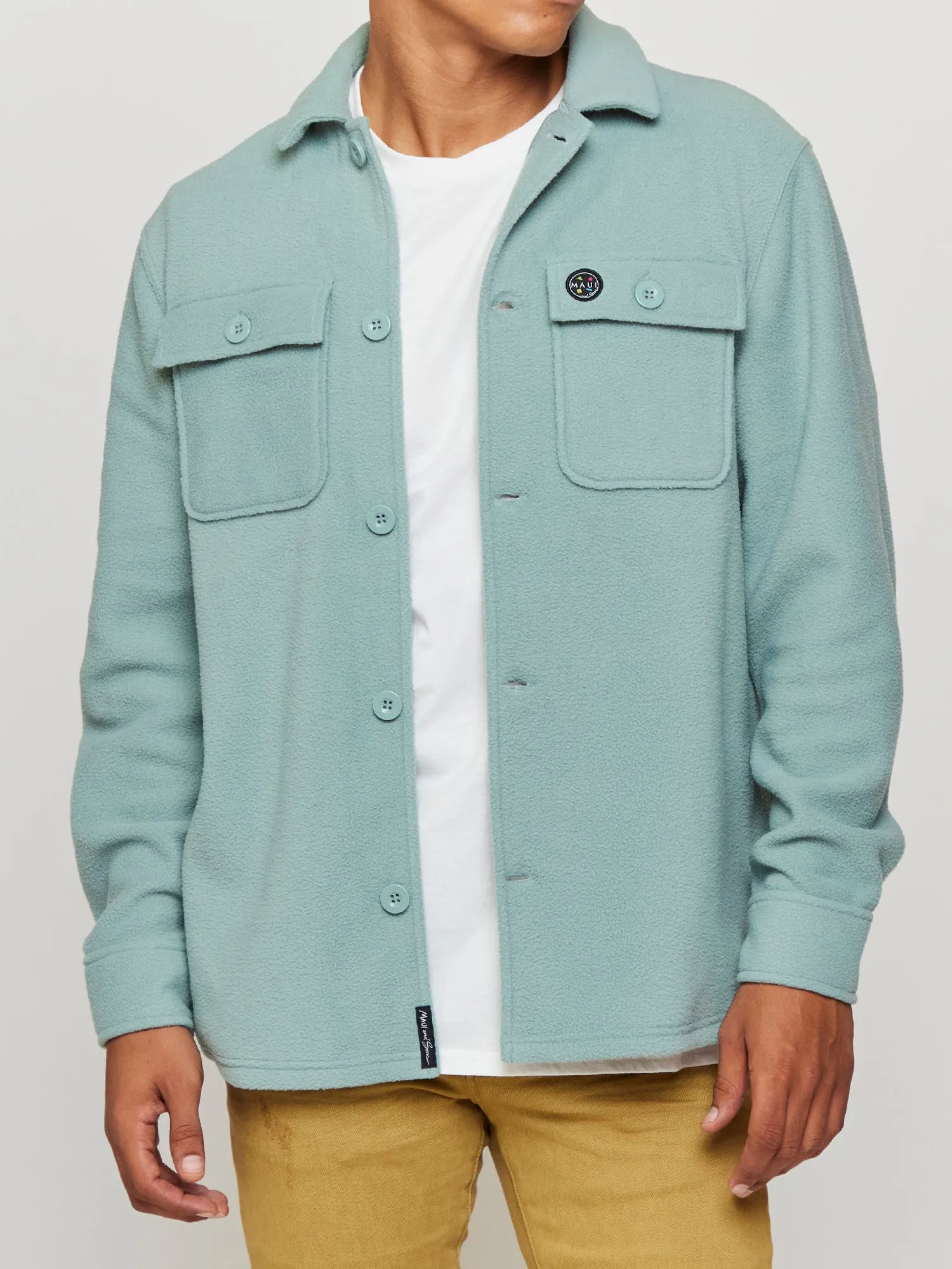 Polar Fleece Shacket in Sage sold by Maui and Sons