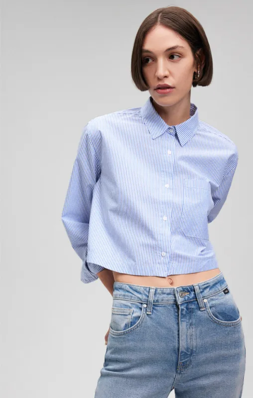 CROPPED BUTTON-UP SHIRT IN LIGHT BLUE STRIPED made by Mavi