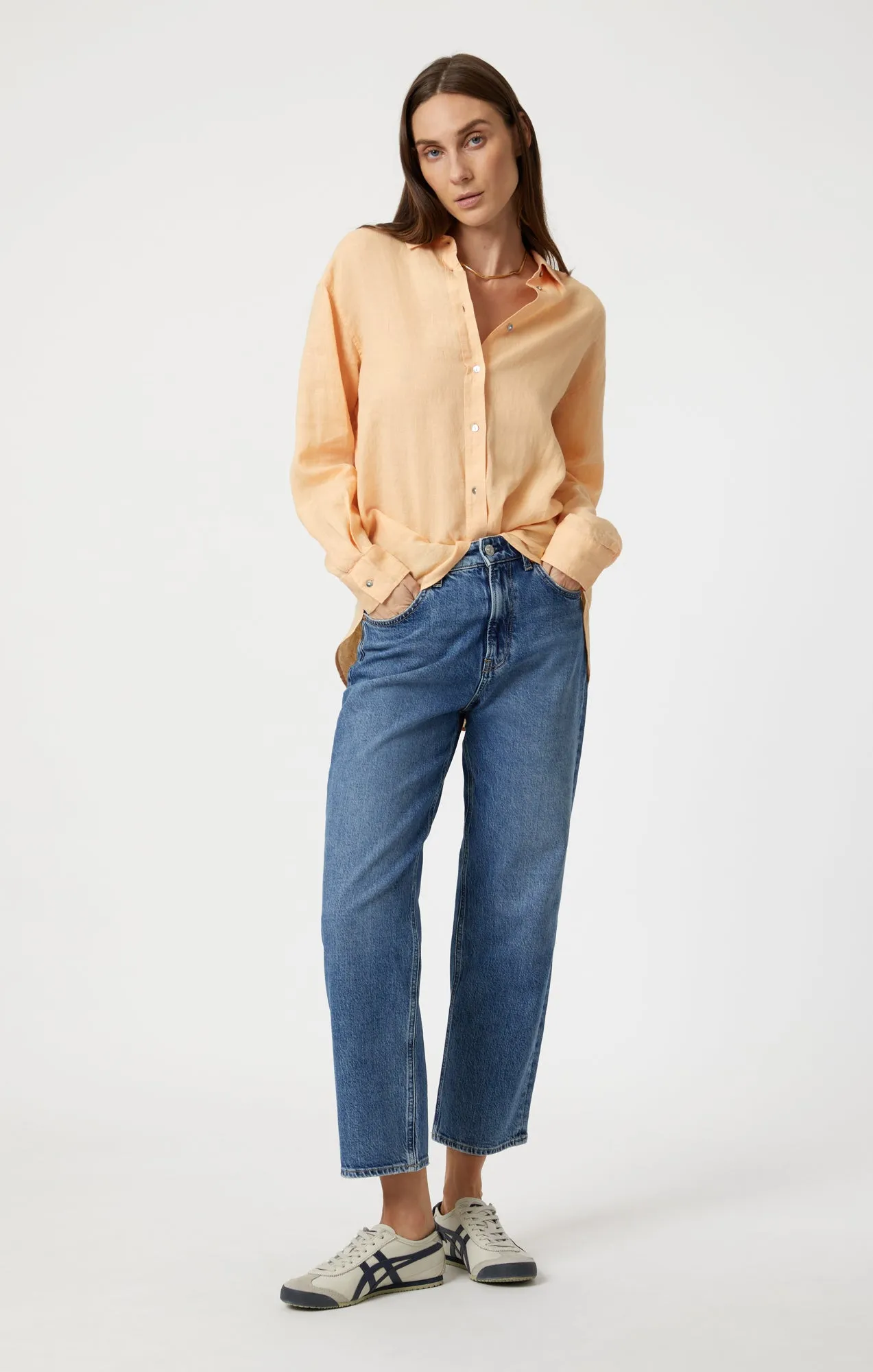 LINEN BUTTON-UP SHIRT IN CARAMEL CREAM sold by Mavi product image thumbnail 4