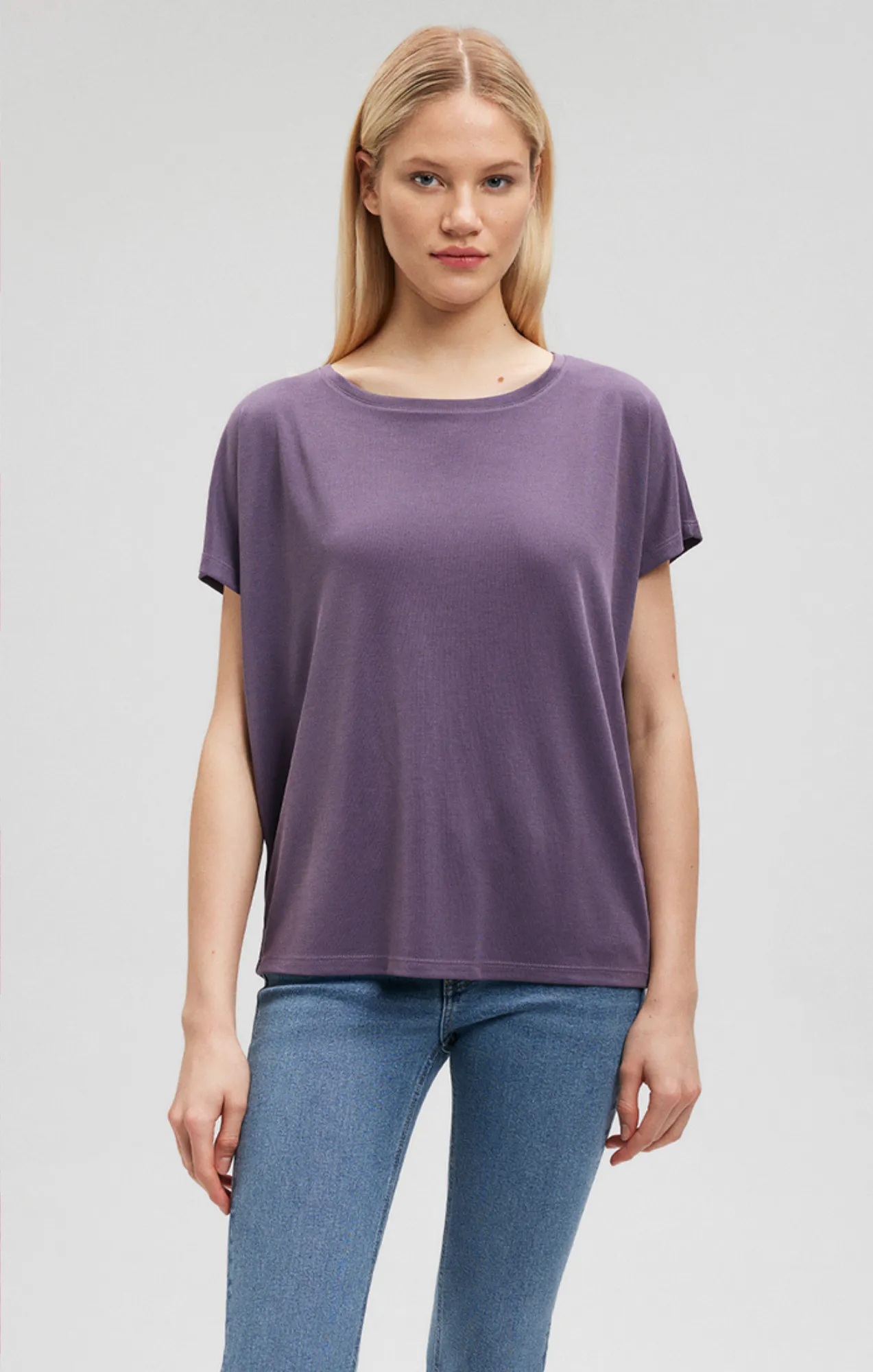LUXE TOUCH TENCEL™ BOAT NECK T-SHIRT IN CADET sold by Mavi product image thumbnail 3