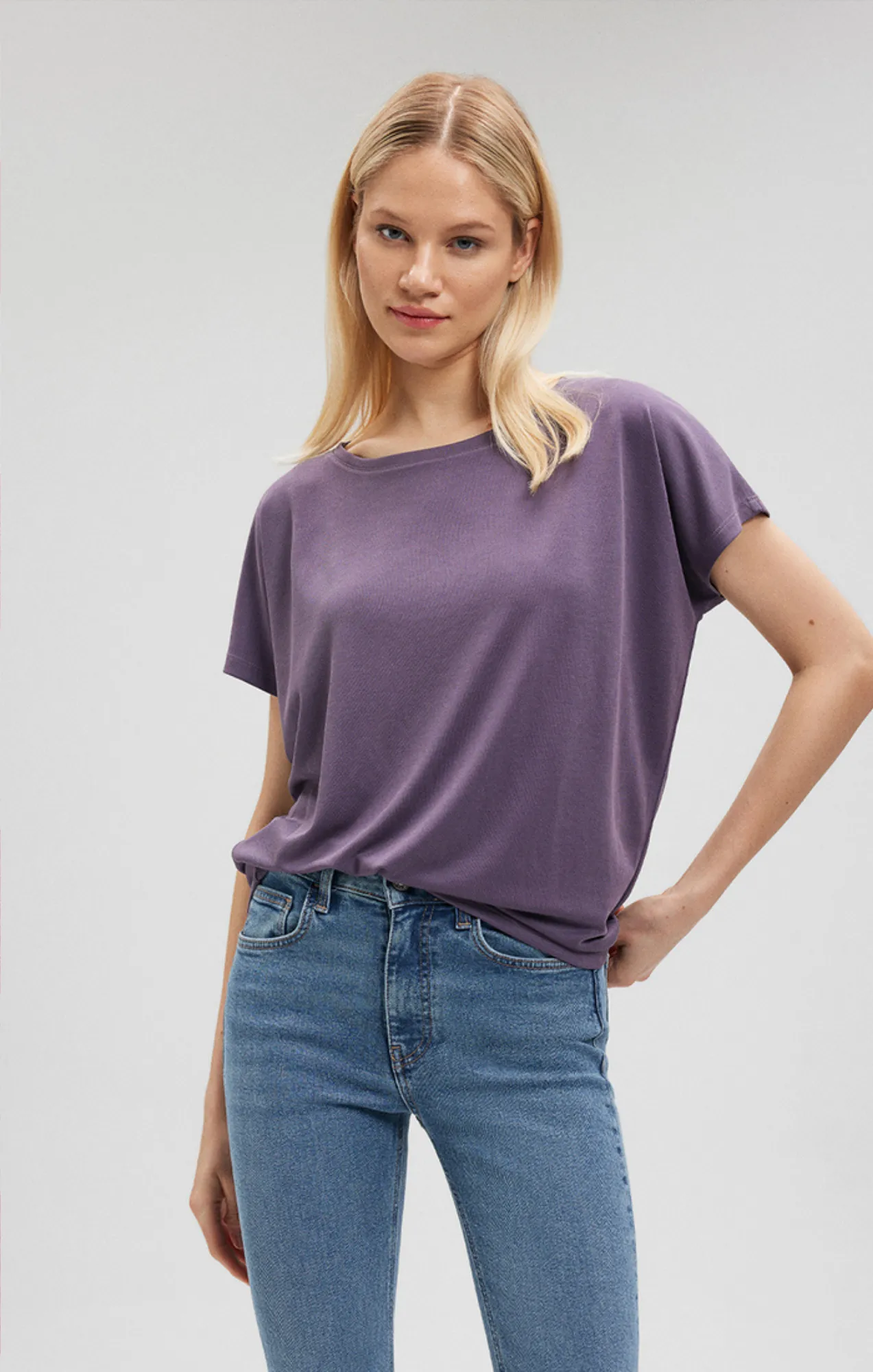LUXE TOUCH TENCEL™ BOAT NECK T-SHIRT IN CADET sold by Mavi product image thumbnail 2