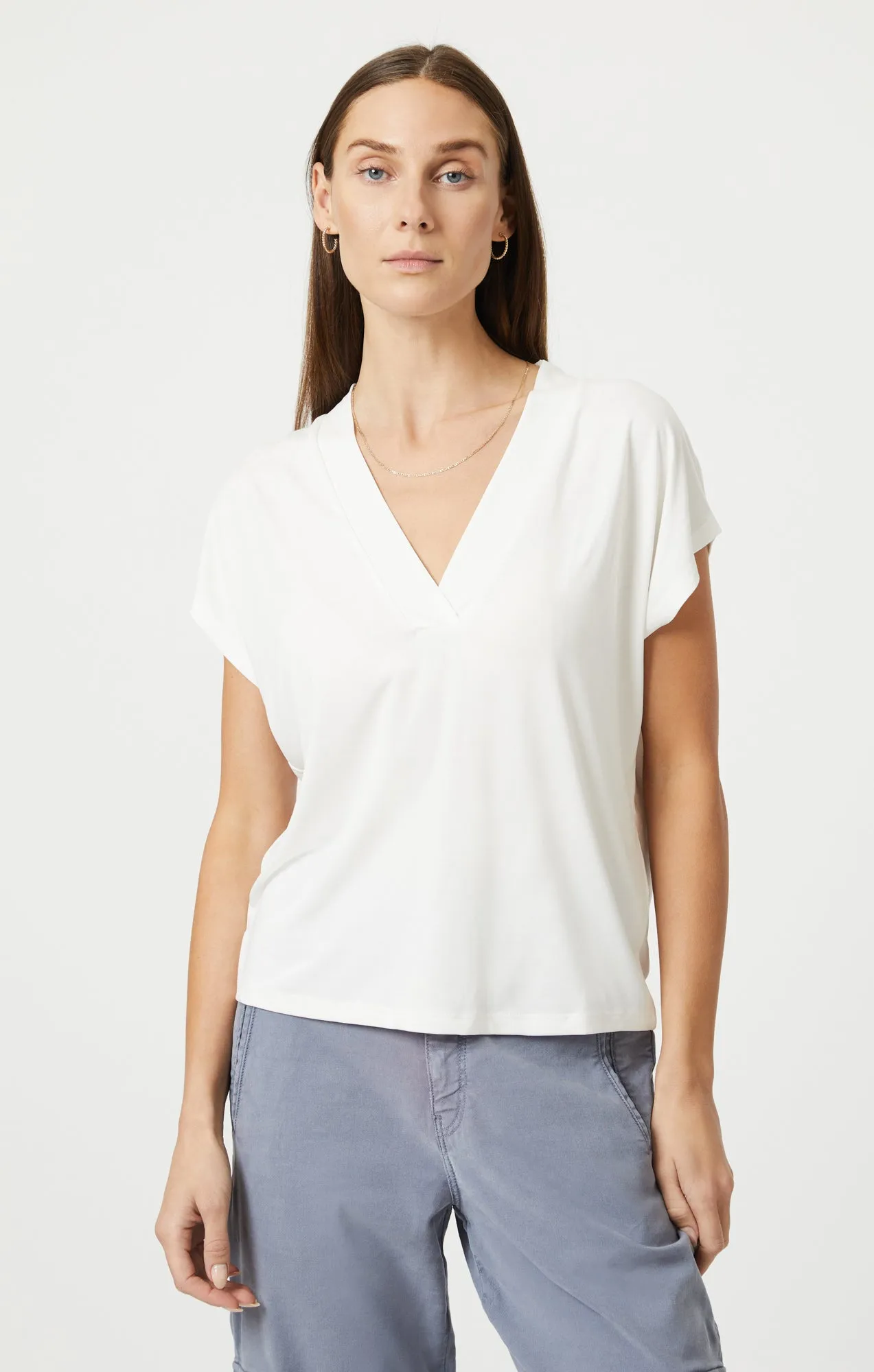 LUXE TOUCH TENCEL™ V-NECK SHIRT IN ANTIQUE LUXE sold by Mavi