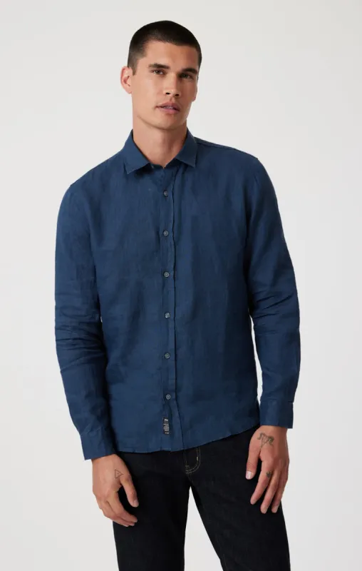 LINEN BUTTON-UP SHIRT IN MOONLIT OCEAN sold by Mavi