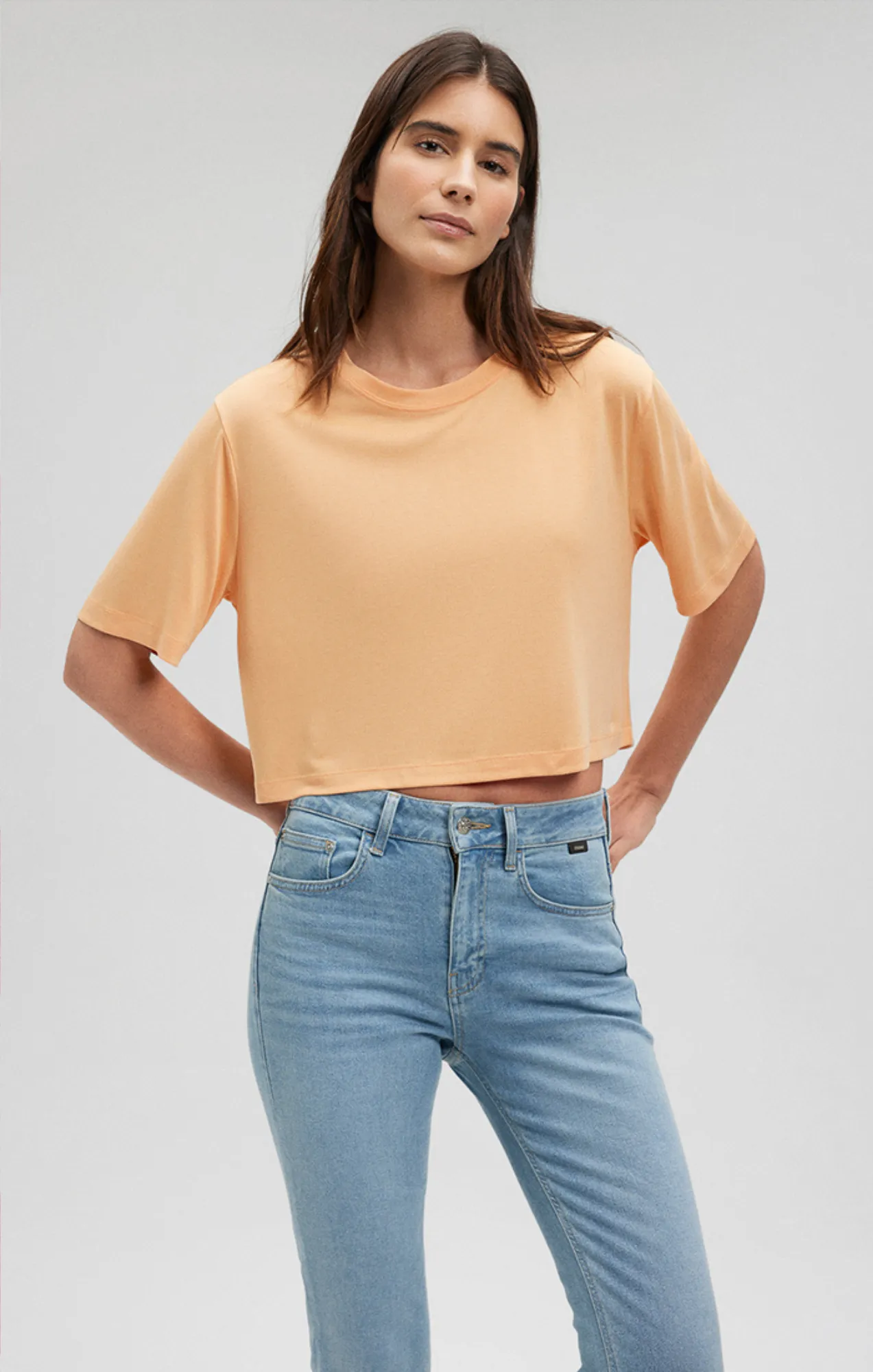 CROPPED SHORT SLEEVE T-SHIRT IN PEACH COBBLER sold by Mavi