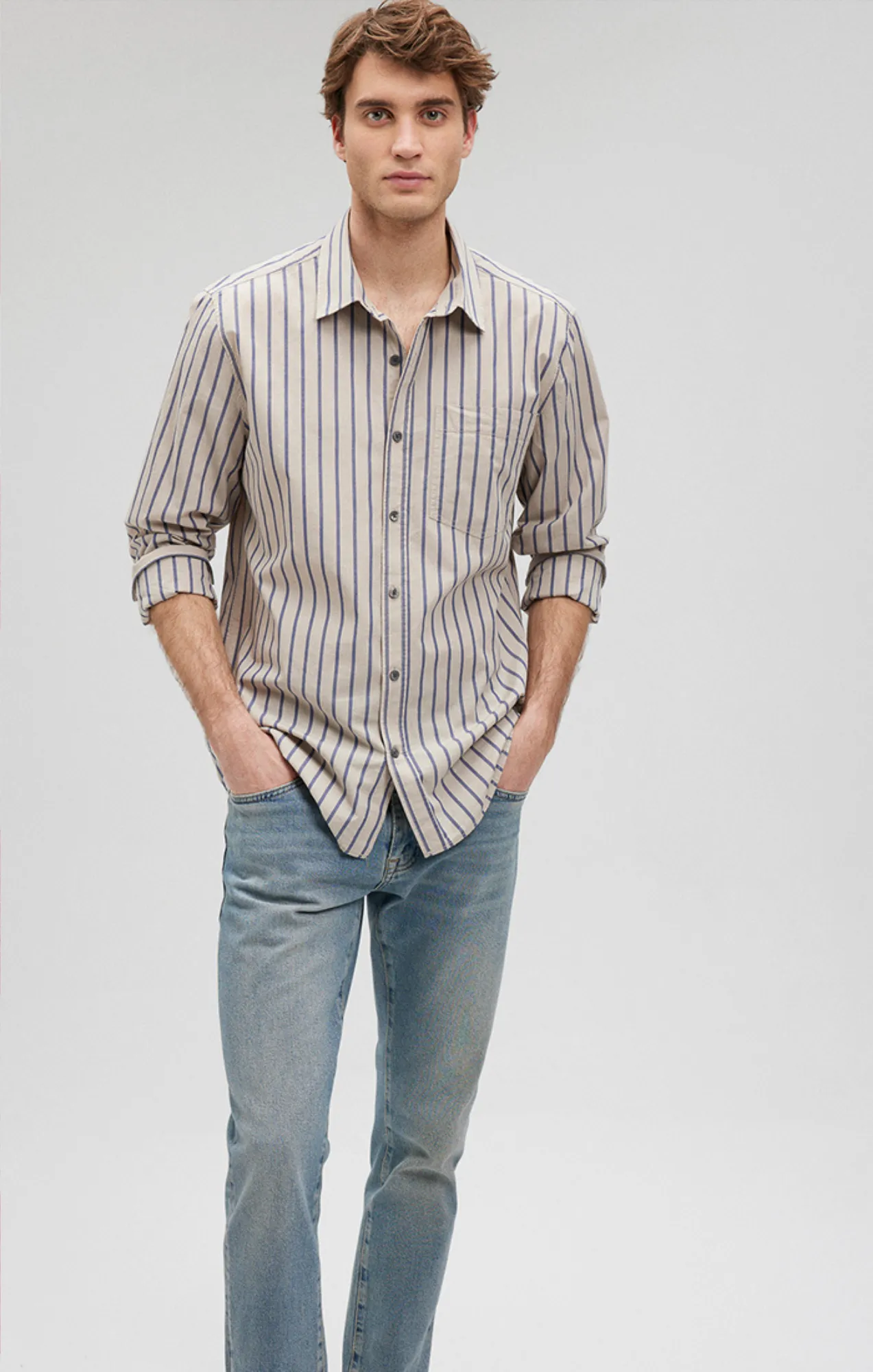 STRIPED BUTTON-UP LONG SLEEVE SHIRT IN BLUE INDIGO sold by Mavi