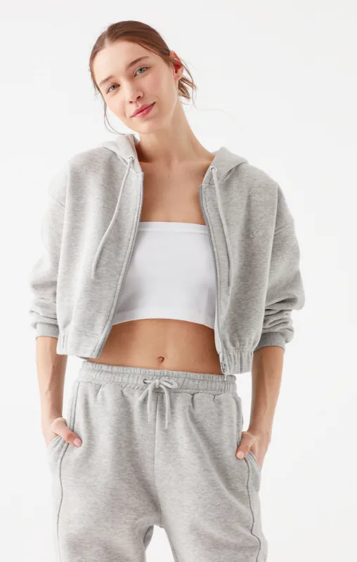 CROPPED ZIP-UP SWEATSHIRT IN GREY MELANGE sold by Mavi