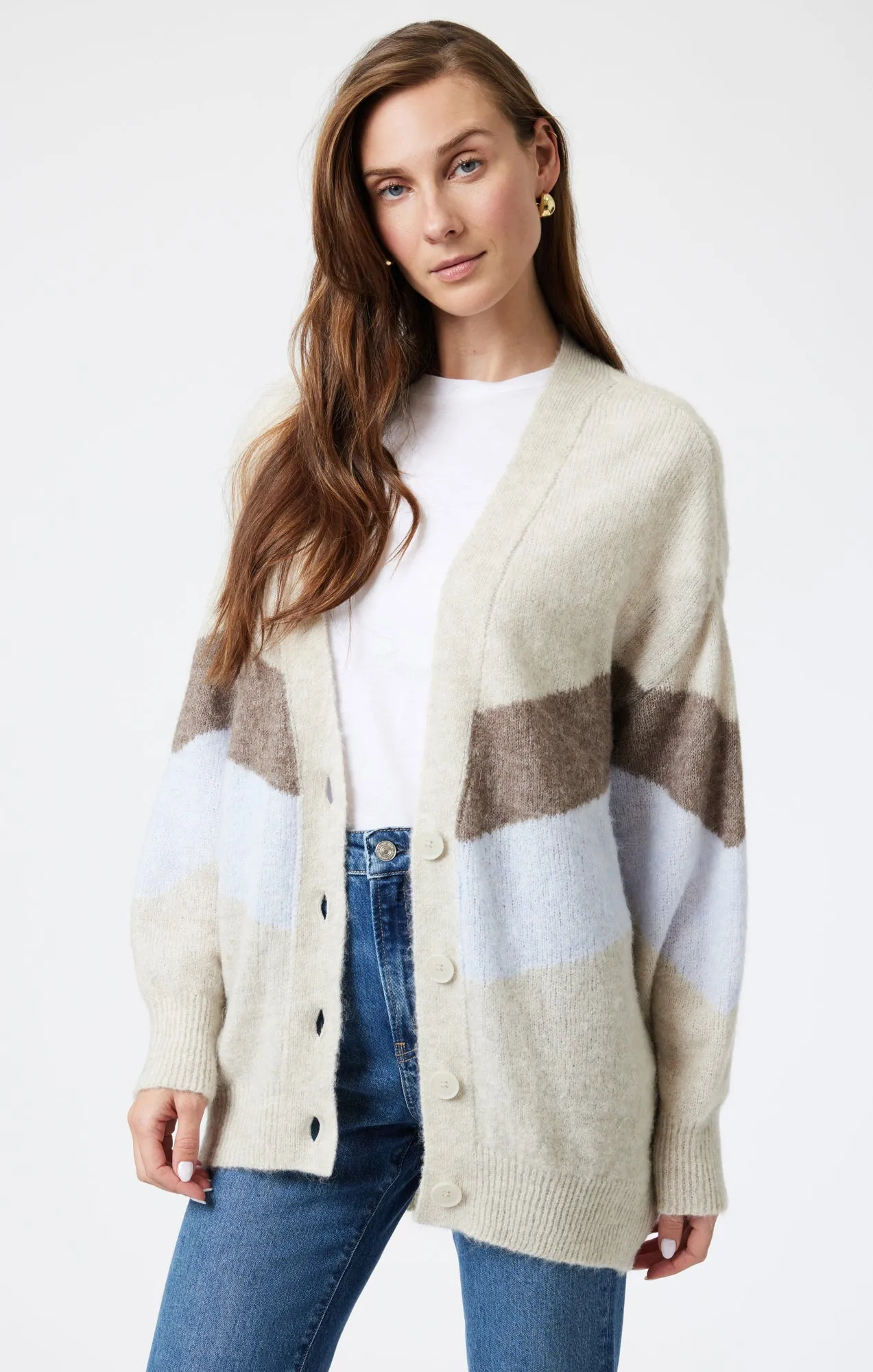 OVERSIZED CARDIGAN IN TAUPE GREY STRIPE sold by Mavi product image thumbnail 2