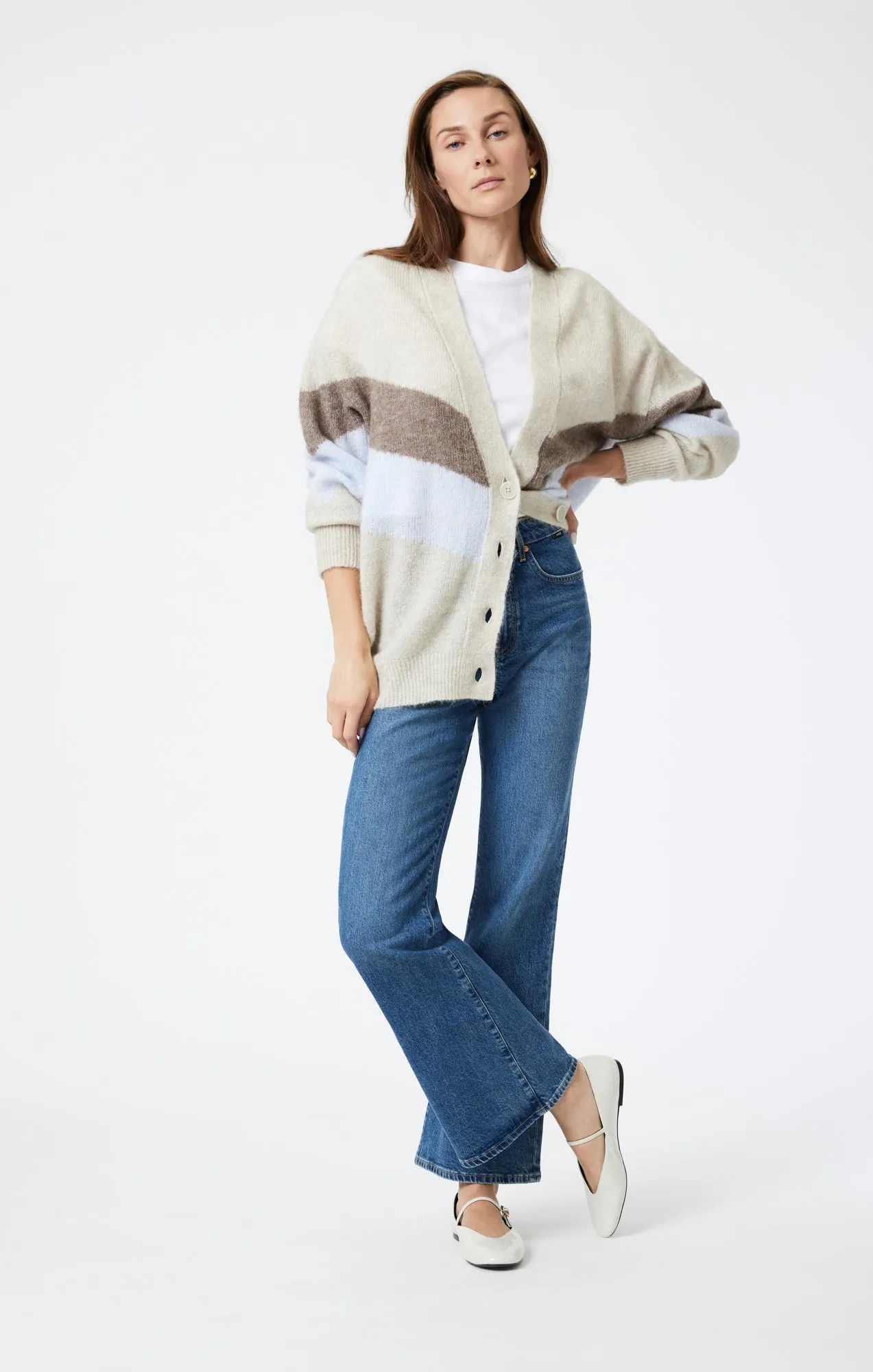 OVERSIZED CARDIGAN IN TAUPE GREY STRIPE sold by Mavi product image thumbnail 4