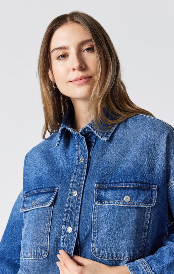 TAMARA OVERSIZED DENIM SHIRT IN DARK DISTRESSED TRUE BLUE sold by Mavi product image thumbnail 5