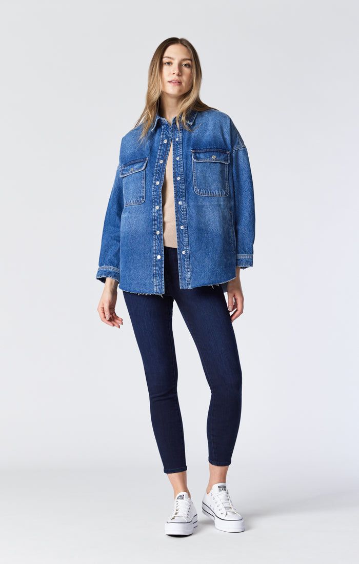 TAMARA OVERSIZED DENIM SHIRT IN DARK DISTRESSED TRUE BLUE sold by Mavi product image thumbnail 2