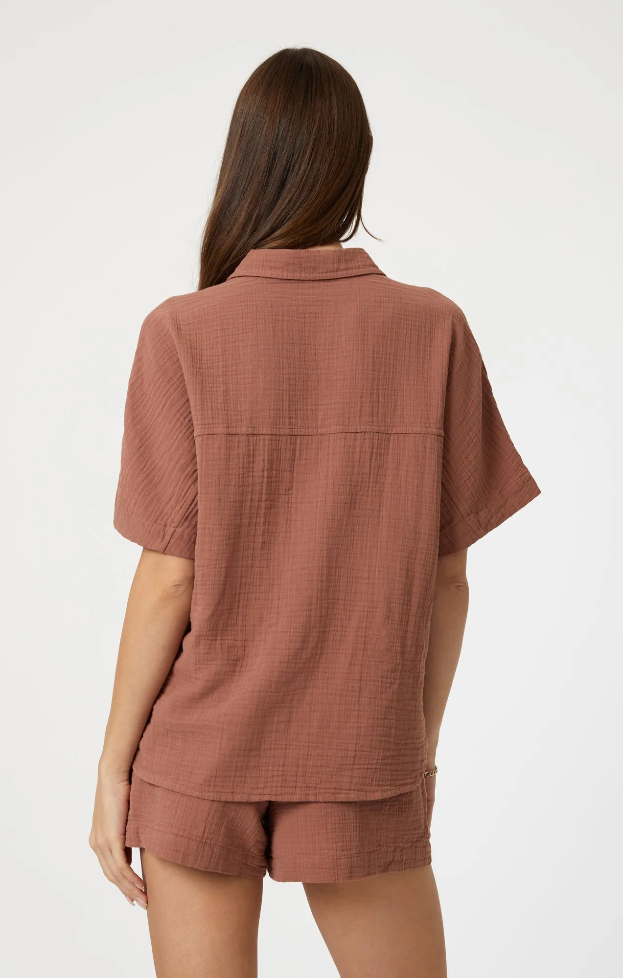 GAUZE SHORT SLEEVE SHIRT IN BROWNIE sold by Mavi product image thumbnail 3