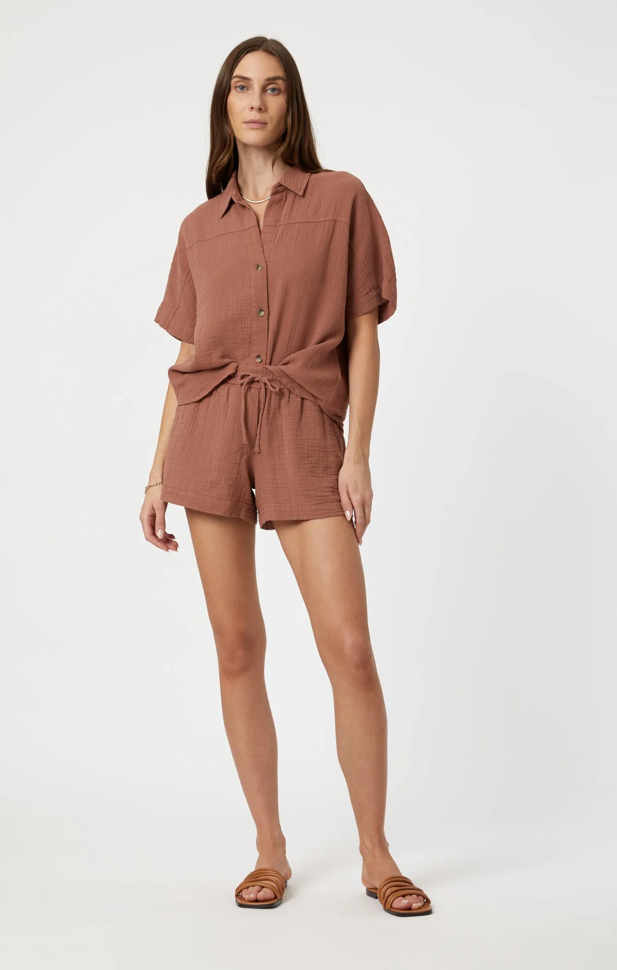 GAUZE SHORT SLEEVE SHIRT IN BROWNIE sold by Mavi product image thumbnail 4