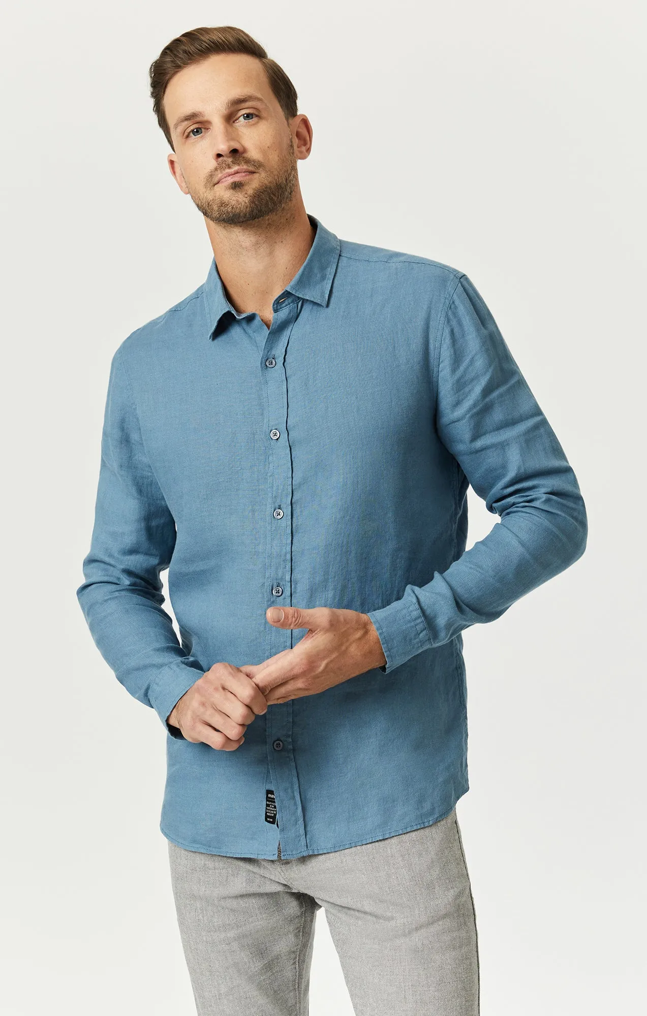 LINEN BUTTON-UP SHIRT IN BLUESTONE sold by Mavi